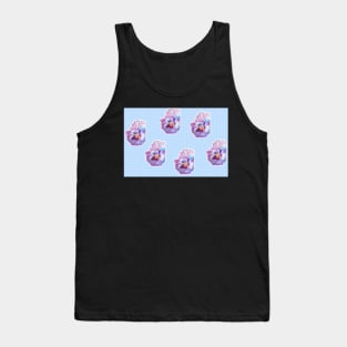 Shabby Chic Purple Pansy Floral Dot Blue Pattern Tank Top